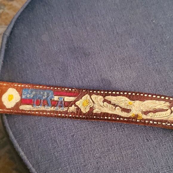 Vintage 70s Tooled Leather USA Belt With Eagle - Picture 5 of 7